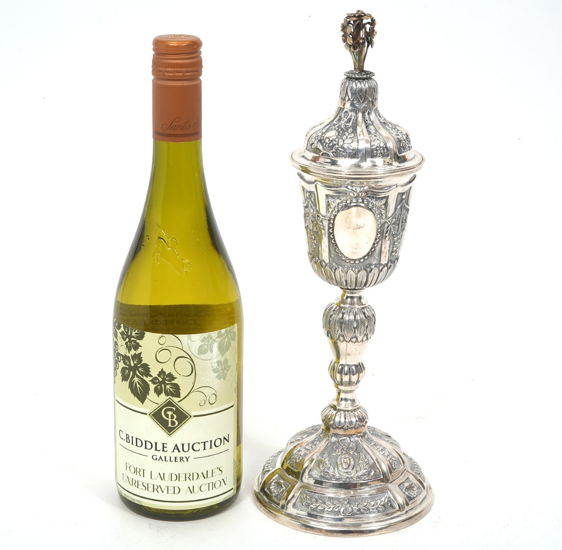 Sterling 925 Hand Chased Lidded Decorative Goblet (1 of 9)