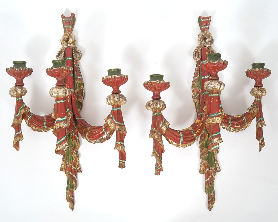Pr. Italian Polychromatic Drapery Wall Sconces (1 of 7)