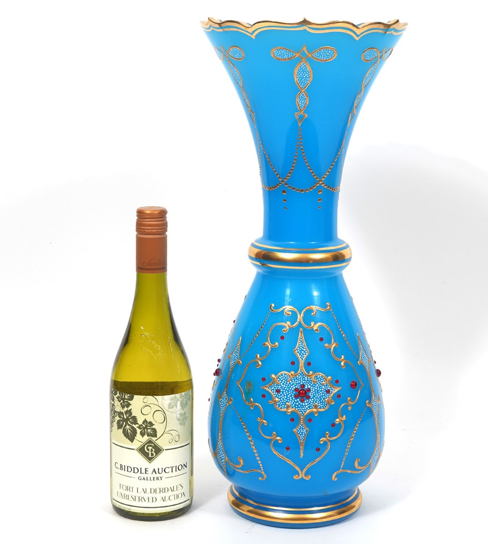 Large Enameled Blue Venetian Glass Vase (1 of 8)