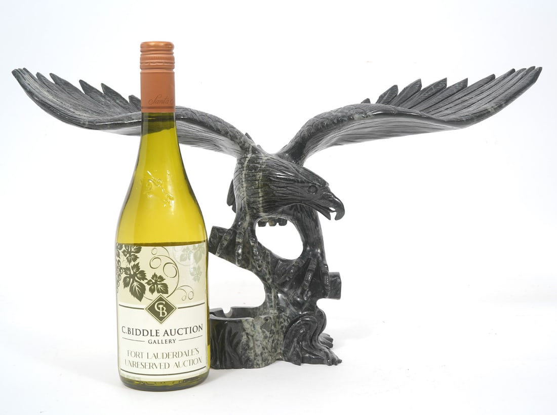 Carved Dark Green Hardstone Eagle Ashtray (1 of 7)