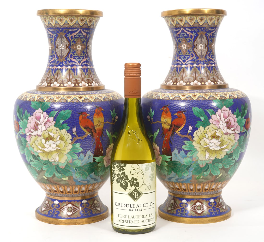 Pair of Chinese Blue Ground Cloisonne Urns (1 of 10)