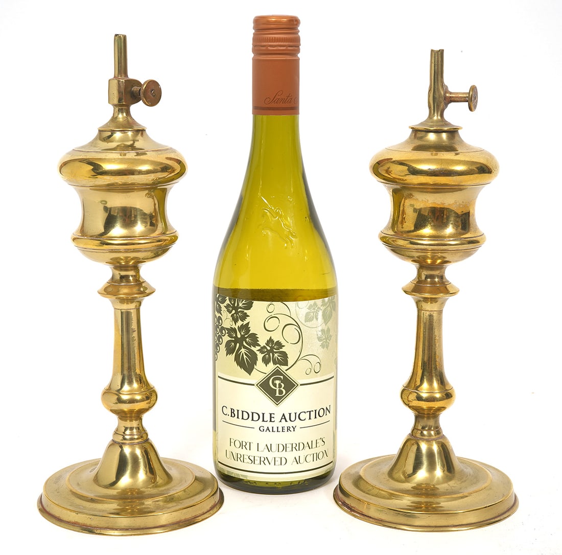 Pr. Vintage Table Top Brass Oil Lamps (1 of 5)