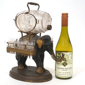 Bronze Elephant Glass Barrel Tantalus Liqueur Set