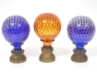 3 Baccarat Style Blown Glass Newel Post Finials