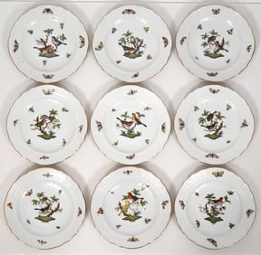 9 Herend Rothschild Bird Dessert Plates