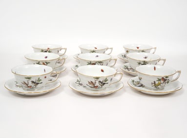 9 Rothschild Bird Tea Cups & 9 Saucers