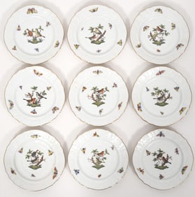 Nine Herend Rothschild Bird Bread & Butter Plates