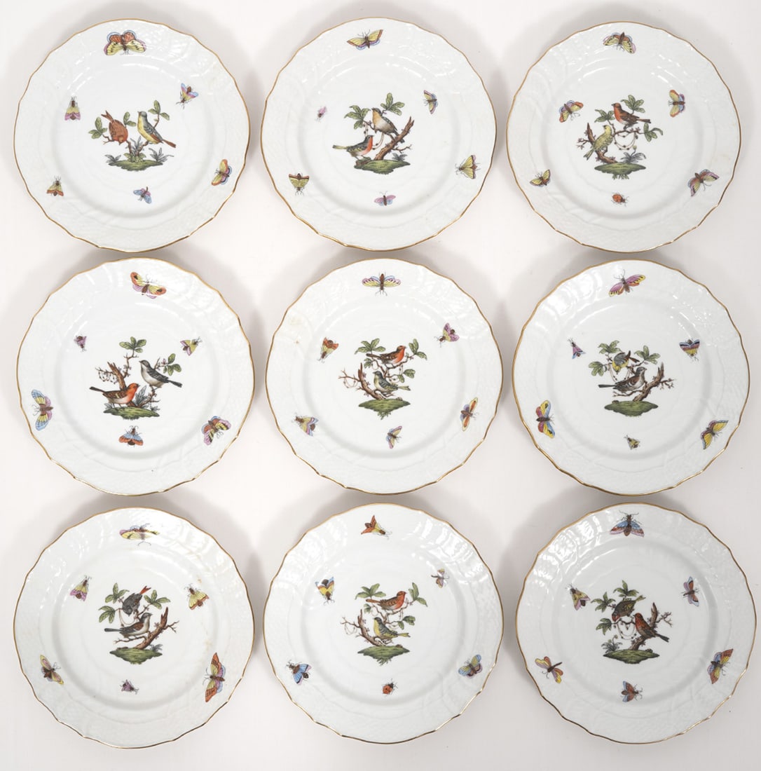 Nine Herend Rothschild Bird Bread & Butter Plates (1 of 4)