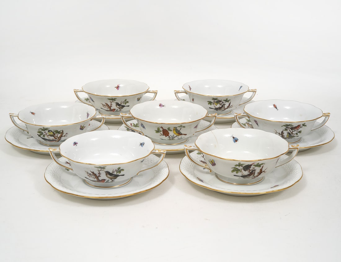 7 Herend Rothschild Bird Soup Cups & 7 Saucers (1 of 6)