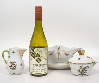 Herend Rothschild Bird Gravy Boat, Creamer & Sugar