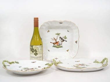 Herend Rothschild Bird Salad Bowl & 2 Platters