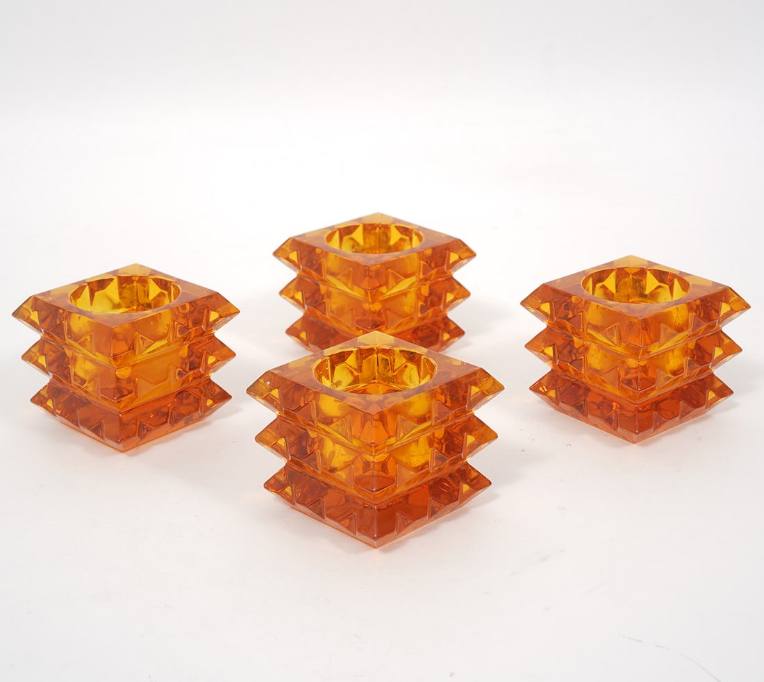 4 Amber Baccarat Arlequin Model Tealight Holders (1 of 3)