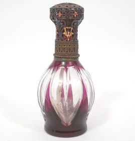 French Molded Glass Oil Lamp Enameled Lid