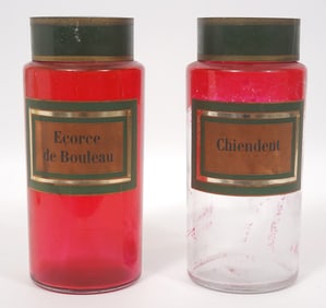 Two French Apothecary Glass Jars