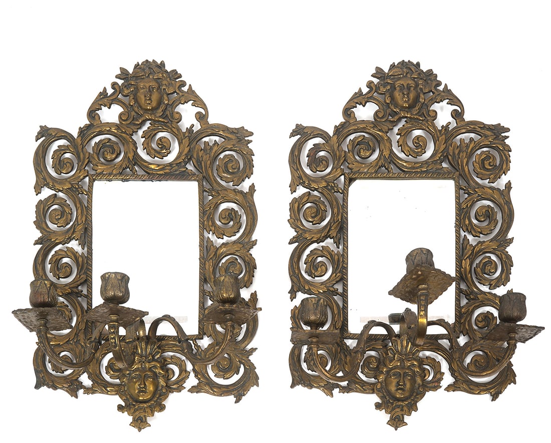 Pair French Rococo Style Mirror Sconces (1 of 6)