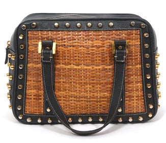 Fendi Vintage Wicker Studded Calfskin Handbag