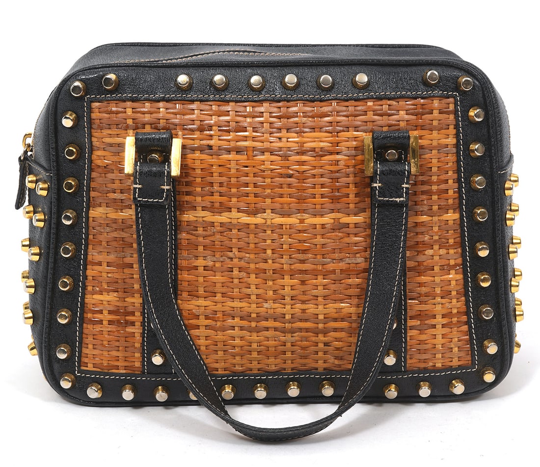 Fendi Vintage Wicker Studded Calfskin Handbag (1 of 7)