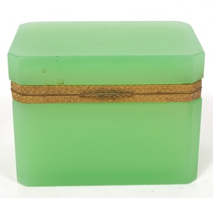 French Green Opaline Glass Bronze Mount Casket Box