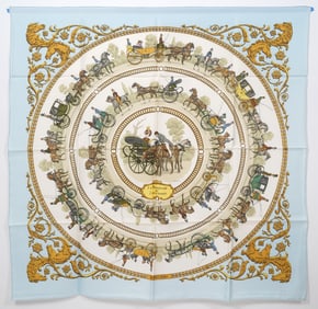 Hermes Silk Scarf 'La Promenade de Longchamps” Tag