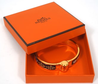 Hermes Enamel Hinged Bangle Bracelet