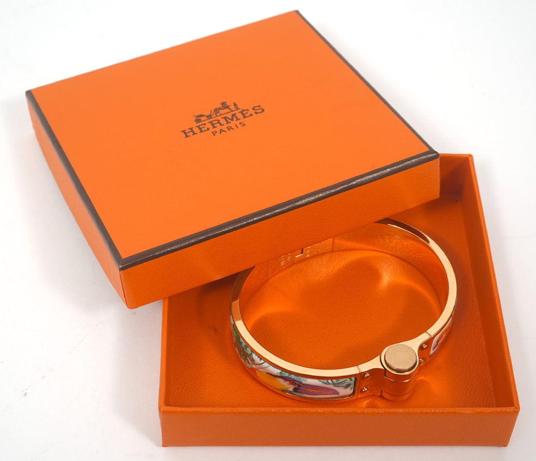 Hermes Enamel Hinged Bangle Bracelet (1 of 9)