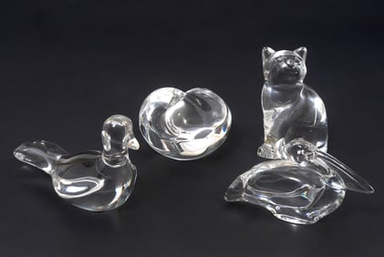 Steuben & Baccarat Crystal Paperweights 4Pcs