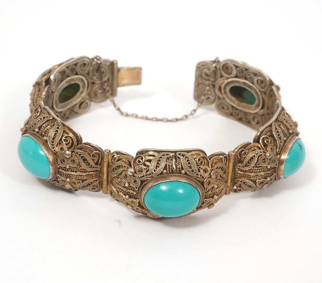 Chinese Silver Filigree Turquoise Bracelet (1 of 6)