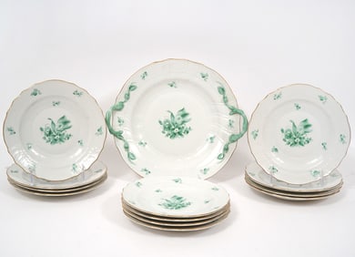 Herend "Chinese Bouquet Green" 12 Plates 1 Platter
