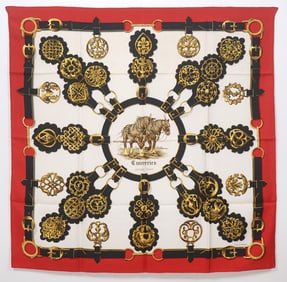 Hermes "Cuivreries" Silk Scarf & Box