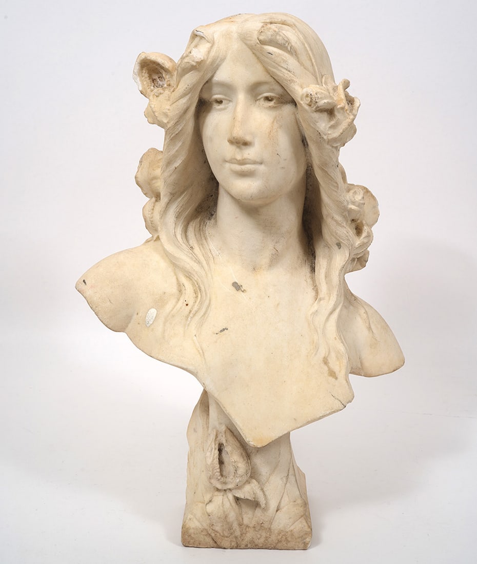 French Art Nouveau Female Marble Bust (1 of 10)