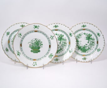 4 Herend #1524 Indian Basket Green 10.25" Plates
