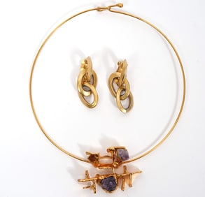 Gold Tone Earrings and Choker Necklace