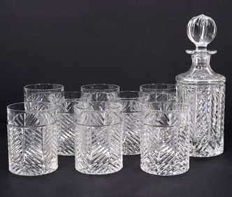 Ralph Lauren 9 Pc 'Herringbone' Decanter Glass Set