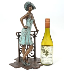 Laszlo Kutas Bronze of Young Woman on Fence