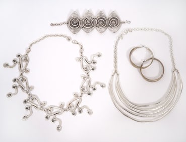 Four Pcs. Silver Tone Art Jewelry