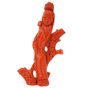 Chinese Carved Red Coral Figure