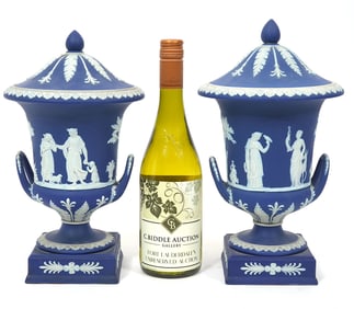 Pair of Wedgwood Blue Jasperware Urns
