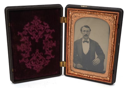 19th C. Daguerreotype Photo in Gutta-Percha Case