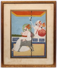 Indian Gouache Court Scene Painting