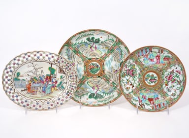 3 Chinese Hand-Painted Porcelain Dishes