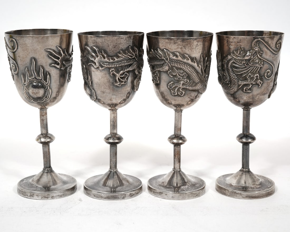 Four 900 Silver Dragon Repousse Cordials (1 of 5)