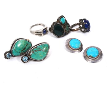 5 Pc Sterling Silver & Mixed Stone Jewelry Group