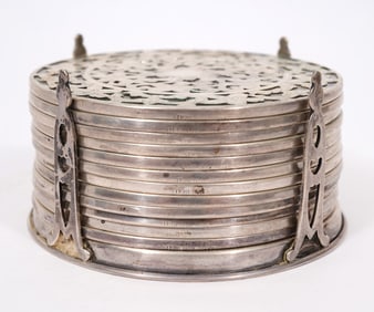Webster American Sterling over Glass Coaster Set
