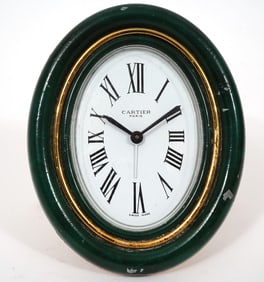 Cartier Enamel Gold-Plated Brass Oval Easel Clock