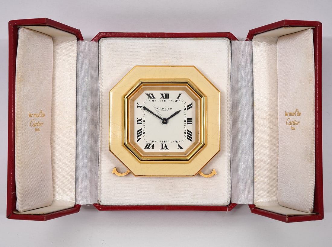 Cartier Enamel Gold-Plated Brass Desk Clock in Box (1 of 6)