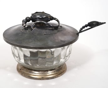 Georg Jensen Sterling Glass Jam Jar with Spoon