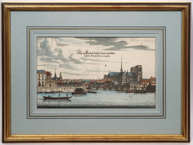 Hand-Colored German Engraving of Notre Dame