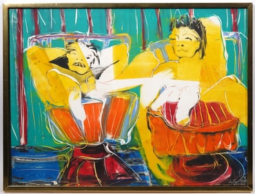 Christine Barbe Mixed Media Two Figure Abstract