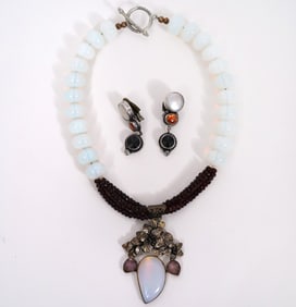 Costume Jewelry Necklace & Sterling Clip Earrings