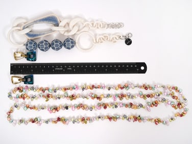 Faux Stone Pebble Necklace & Denaive Earrings 3Pc